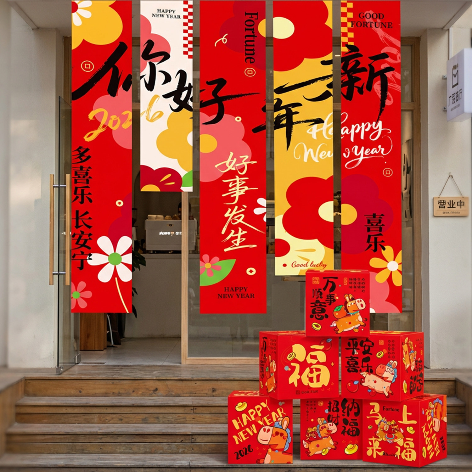 新年装饰春节店铺创意礼盒推头摆件商场门店活动场景氛围布置装饰,淘宝优惠券,粉丝福利购,淘宝优惠卷