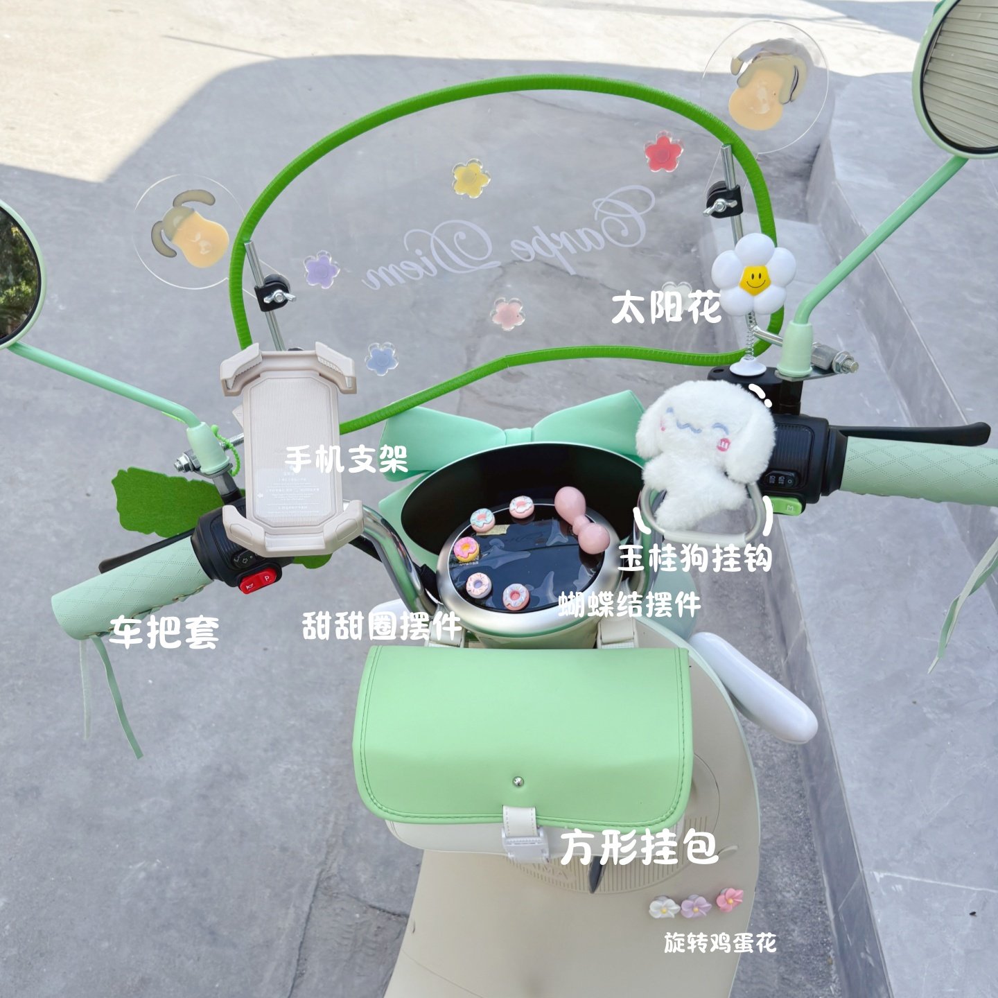 爱玛露娜电动车装饰浅柠绿色贴纸后视镜手机支架脚垫防水收纳箱包,淘宝优惠券,粉丝福利购,淘宝优惠卷