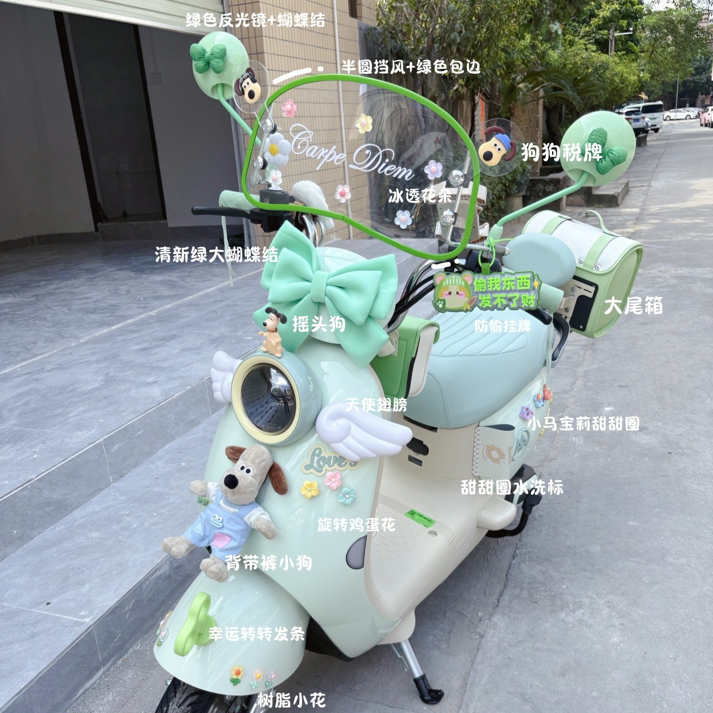 爱玛露娜电动车装饰浅柠绿色贴纸后视镜手机支架脚垫防水收纳箱包,淘宝优惠券,粉丝福利购,淘宝优惠卷