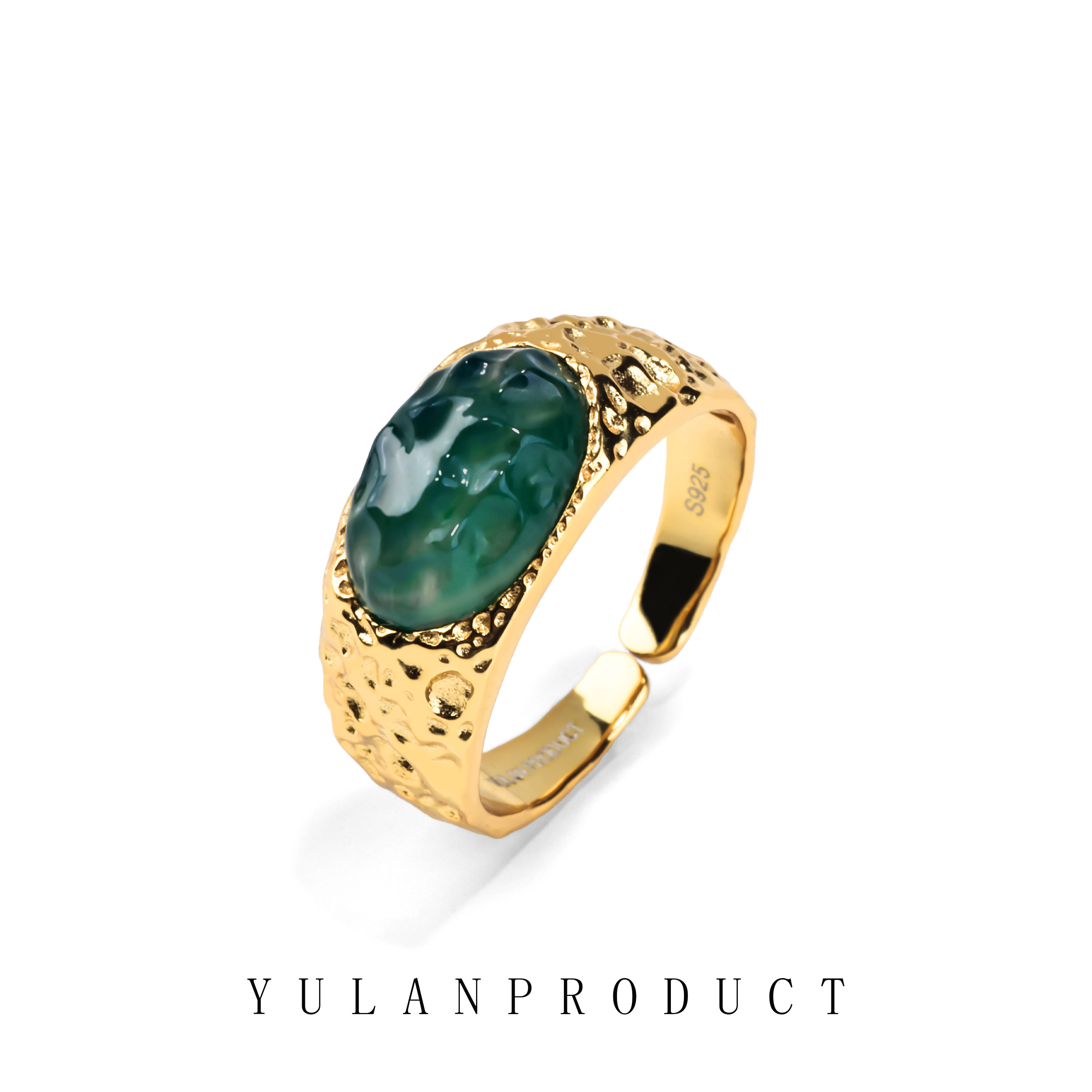 Yulan Wenwan First Awakening Series Jingjing Ice Green Light Luxurious Natural Jade Open Ring for Men and Women Couples