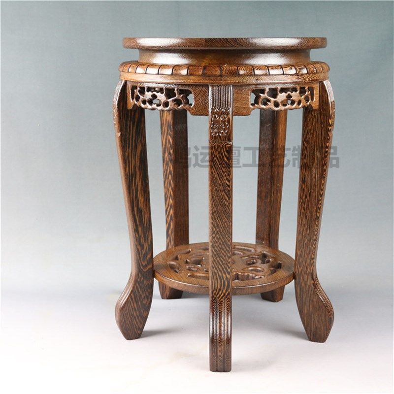 鸡翅木红木中式盆景瓷器花瓶鱼缸摆件茶壶古玩实U木玉石托架底座