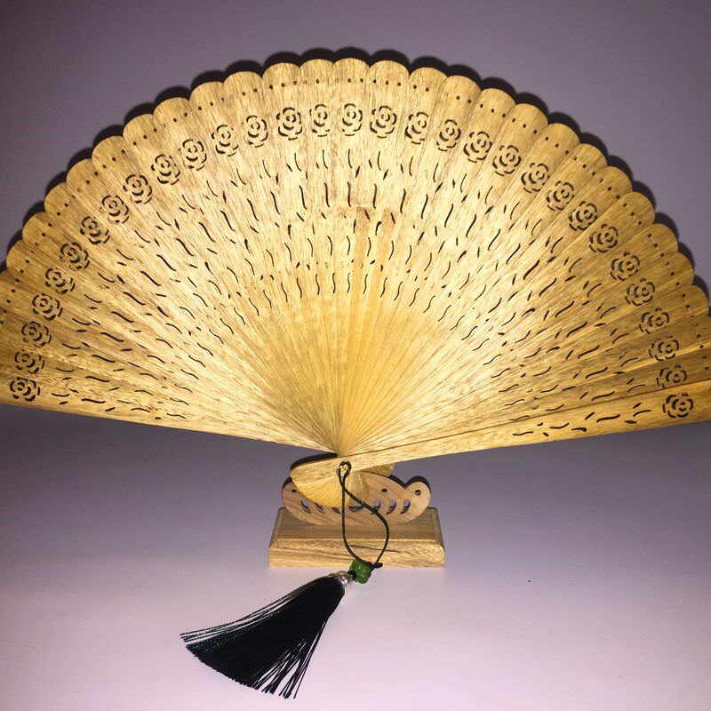 玫瑰花款金丝楠苏扇小叶桢楠水波纹E扇子枯木老料镂空实木工艺摆,淘宝优惠券,粉丝福利购,淘宝优惠卷