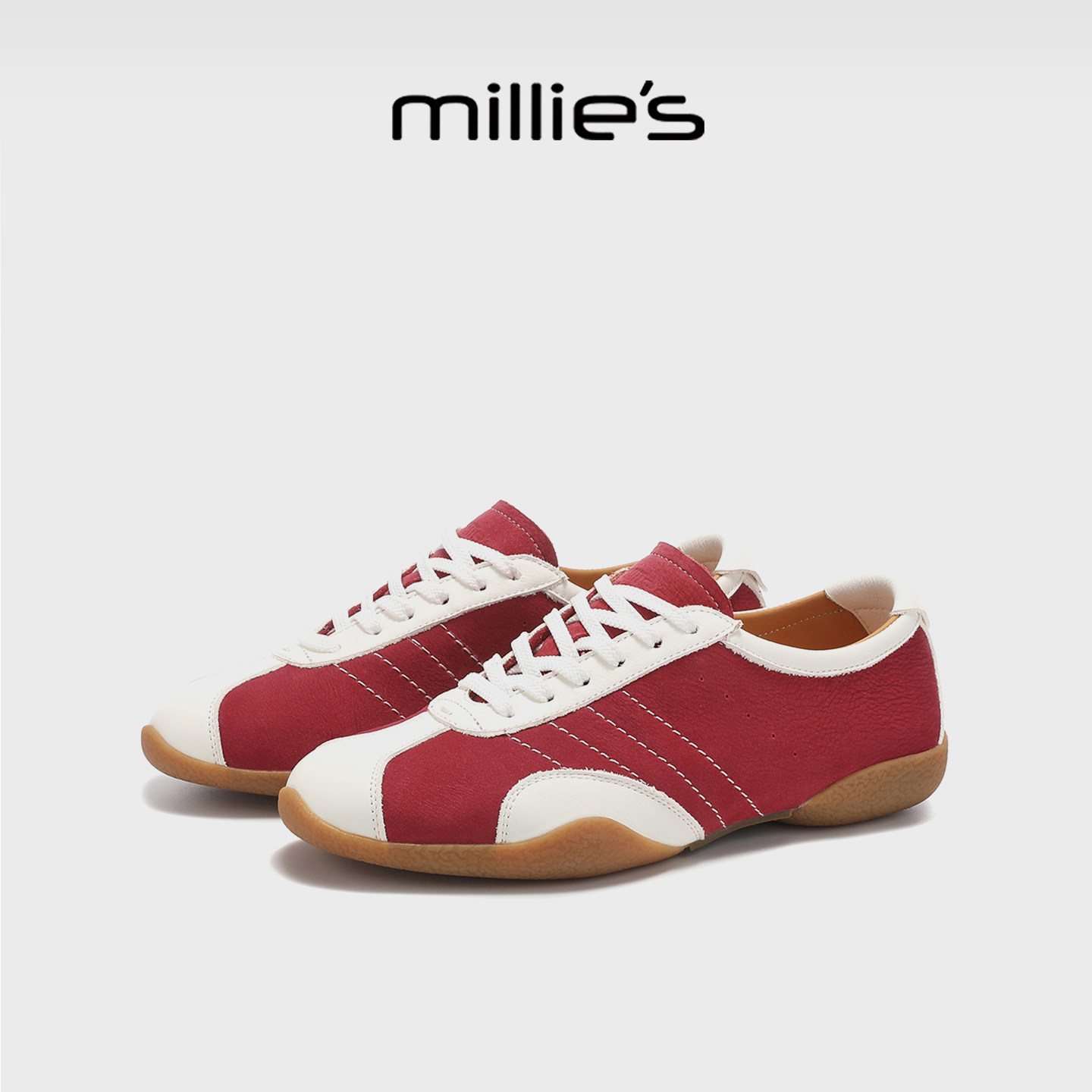 MILLIE'S/妙丽2026春季新款白红拼色平底百搭舒适休闲运动鞋女鞋,淘宝优惠券,粉丝福利购,淘宝优惠卷