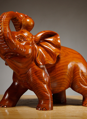 速发花摆木雕刻大象梨件是实木质一对象家居客厅玄关装饰品红木工