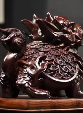 速发黑檀木龙龙龟摆件实木质武头龟玄雕家居办公室送礼装饰红木工