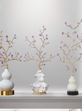 东方禧紫水晶黄铜玉石陶瓷葫芦摆件客厅玄关电视柜装饰品乔迁新居