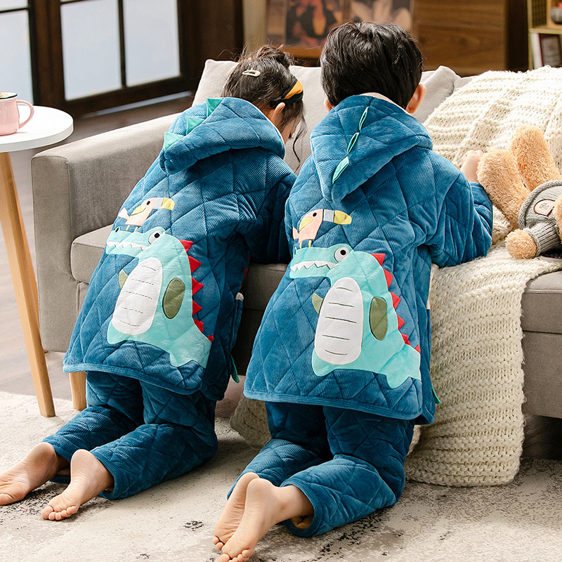 男童儿童睡衣冬季三层夹棉加绒加厚法兰绒男孩女童宝宝保暖家居服,淘宝优惠券,粉丝福利购,淘宝优惠卷