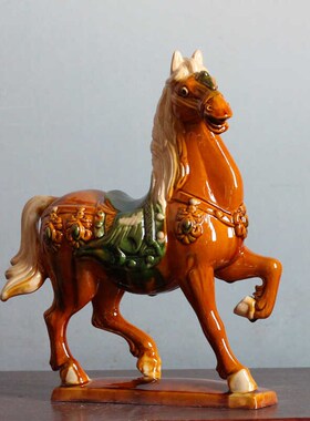 唐三彩陶瓷马洛博文创艺术品博古架装饰中式家居工艺品招财马摆件