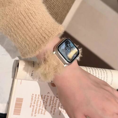 适用苹果手表表带S10秋冬新款S9女款毛呢真皮Applewatch8/7/6/5/4 - 图1