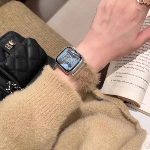 适用苹果手表表带S10秋冬新款S9女款毛呢真皮Applewatch8/7/6/5/4 - 图0