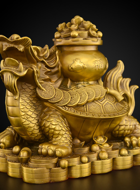 龙龟摆件a黄铜霸下聚宝盆龙头龟一对招子母进宅开业财大号客厅摆