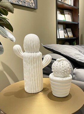 创意白色陶瓷仙i人掌摆件轻奢创意客厅样板房玄关桌面家居软装饰
