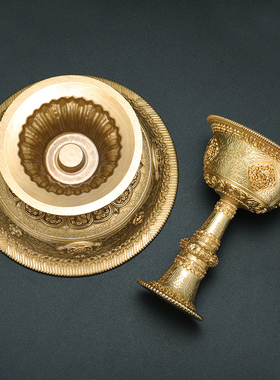 多款藏式民族黄铜八吉祥高脚w雕花丝护法杯圣水杯佛前供水家用供