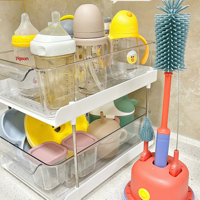 Baby Bottle Storage Box Baby Tableware Food Supplement Tools Double-layer E-cleaning Box Drain Shelf Baby Water Cup Storage Shelf