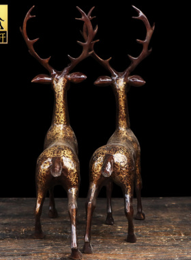 黄铜梅花鹿摆件一对招财客厅玄关酒柜动物装饰搬新家乔迁礼物铜鹿