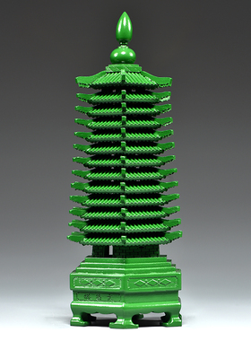 绿色桃木雕刻13层文昌塔摆件木质十三层九层文昌塔客厅书桌工艺品