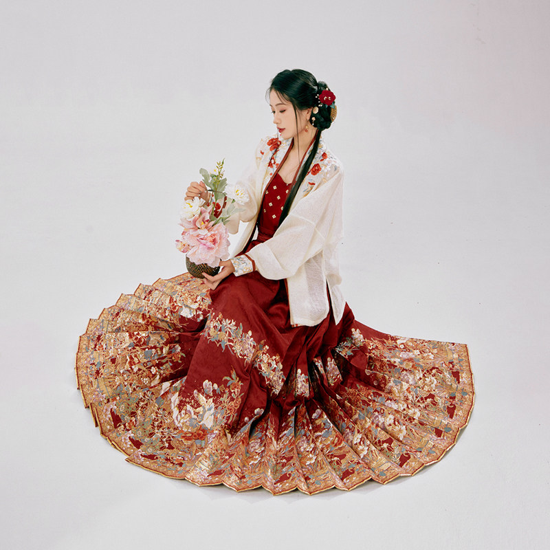 月渺境繁花马面裙套装女2026新款明制汉服婚服新中式织金红色,淘宝优惠券,粉丝福利购,淘宝优惠卷