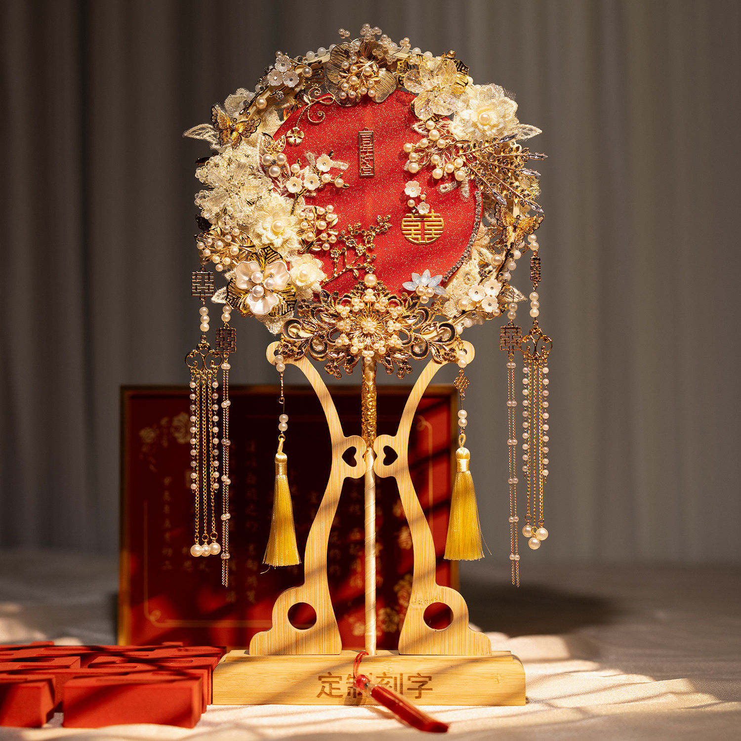 团扇新娘婚礼出嫁高级秀禾喜扇中式扇成品双面双色手工diy材料包,淘宝优惠券,粉丝福利购,淘宝优惠卷