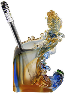 琉璃笔筒摆件轻奢艺术高档办公室桌水晶工艺O品创意礼物送老师领