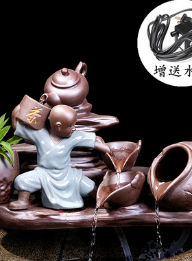 陶瓷自动循环鱼缸l流水增氧加湿过滤器摆件养鱼盆喷泉室内家用造