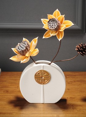 陶瓷复古花瓶餐桌装饰品新中式客厅电视柜茶几干花鹿摆件禅意插花