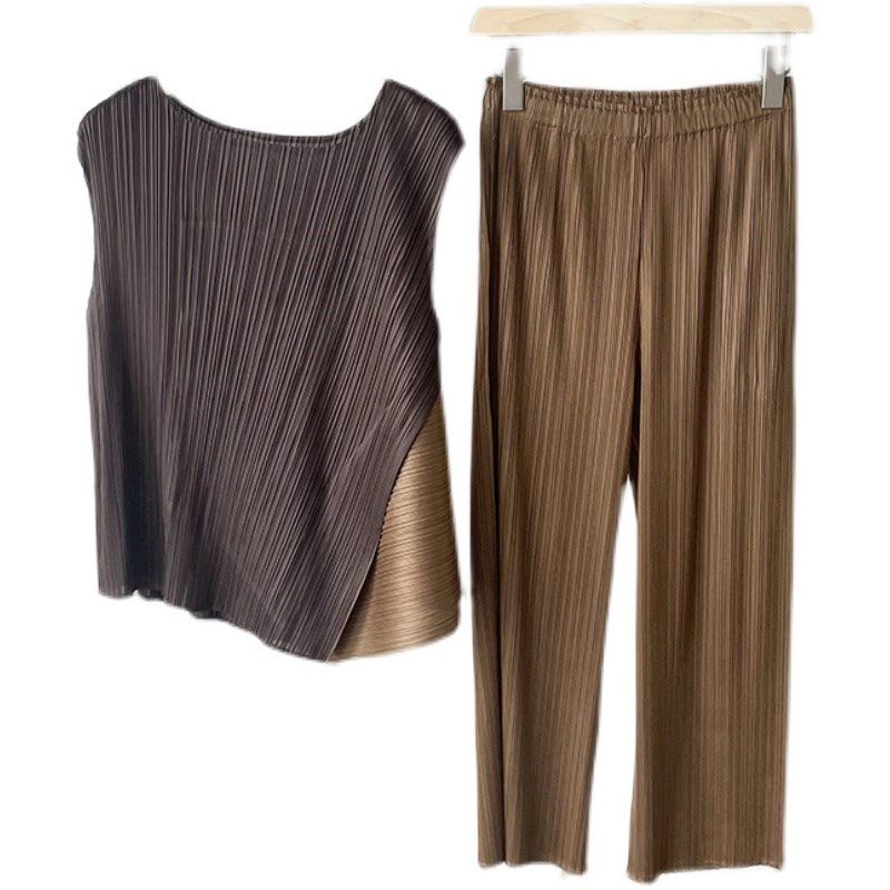 自留 一生推 !3z褶皱拼色无袖上衣+褶皱阔腿直筒休闲裤套装,淘宝优惠券,粉丝福利购,淘宝优惠卷