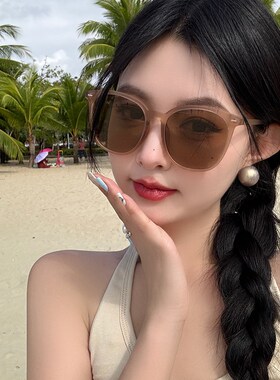 速发20墨5新款茶色镜2级感复古偏光近视太镜防紫外线大脸显脸小