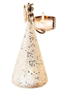 速发 天使玻璃烛台装式小庆灯圣诞节欧饰品发光摆件浪漫婚夜礼品