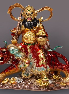 速发黄铜武佛神赵公明财像贴金骑品神像五路财神像家用工艺虎摆件