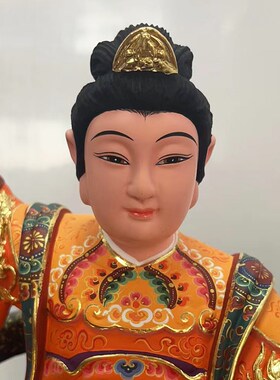 速发香樟木雕陈靖姑神人临水实像家用供奉像摆件陈太后顺天圣母夫