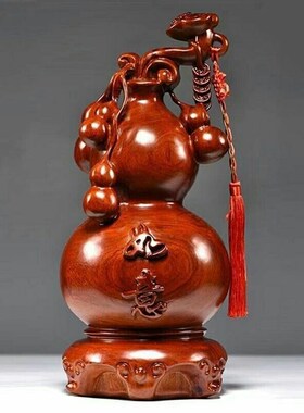 速发葫芦摆件花梨实木雕刻福禄纯意如木质客厅办公室装饰品送长辈
