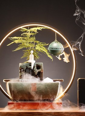 速发守摆人招财流水淘件中式环饰家居饰品循灯喷泉流水加湿器桌面