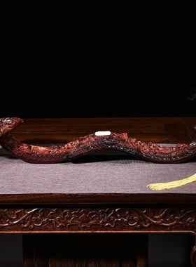 速发加厚实木大号如意大红酸枝如意摆件红木雕刻九龙如意家居客厅