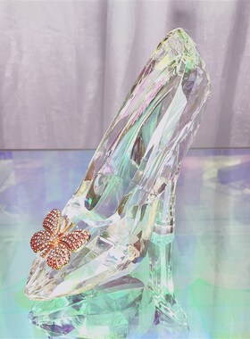灰姑娘水晶鞋结婚摆件公主透明玻B璃鞋情人节礼物送女友纪念日礼