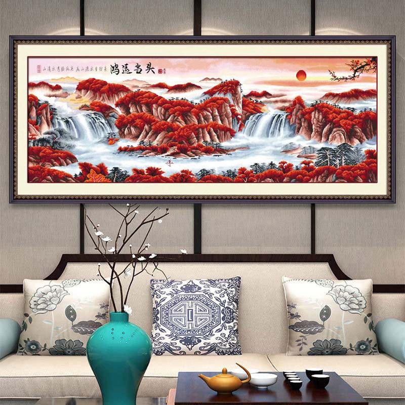 机绣十字绣鸿运当头2021新款线绣客厅大幅山水画2米满绣大气成品,淘宝优惠券,粉丝福利购,淘宝优惠卷
