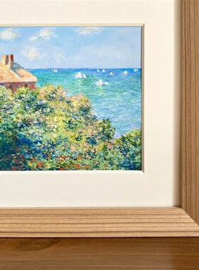 【纯手绘油画棒画】莫奈海边风景装饰画挂画实木客厅卧室艺术摆件