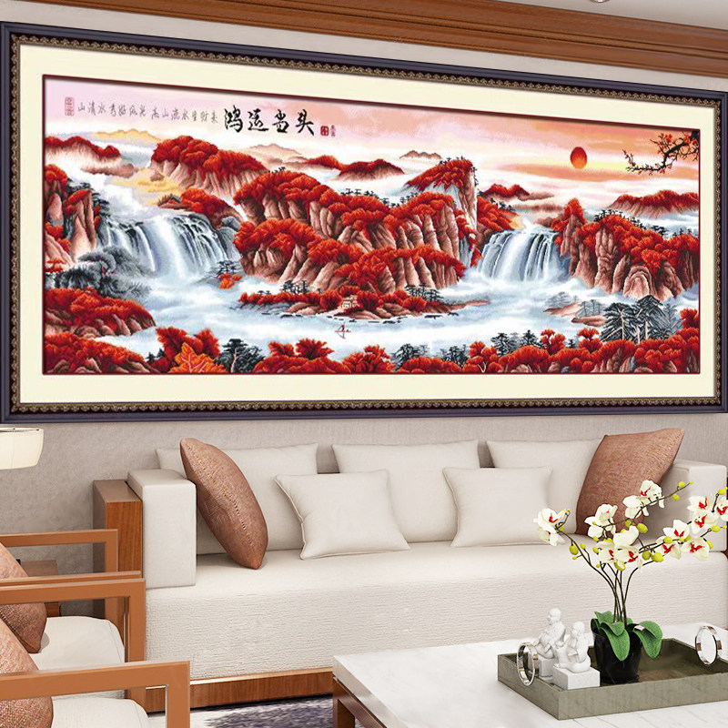 机绣十字绣鸿运当头2021新款线绣客厅大幅山水画2米满绣大气成品,淘宝优惠券,粉丝福利购,淘宝优惠卷