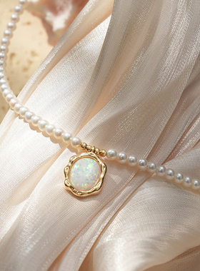 CLORIS  YING珍珠项链2025新款轻奢小众生日礼物欧泊吊坠锁骨颈链