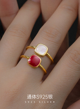 美帝斯克女s925银复古珐琅戒指