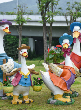 户外卡通鸭子摆件幼儿园花缸花盆草坪造景迎宾装饰真动物鹅雕塑