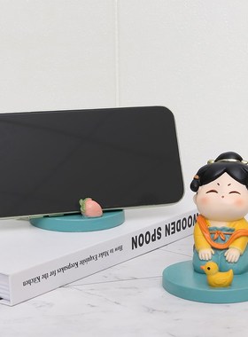 手机支架小摆件创意家居卧室床头办公室桌面懒人手机座古风唐仕女