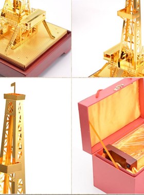 油田钻井机模型实木精致底座金属摆件油田礼品纪念品油田井架定制