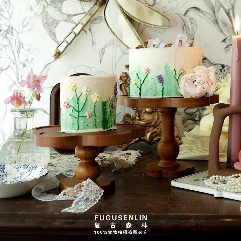 复古森林花朵形木质高脚托盘甜品盘下午茶蛋糕香薰蜡烛饰品托盘,淘宝优惠券,粉丝福利购,淘宝优惠卷