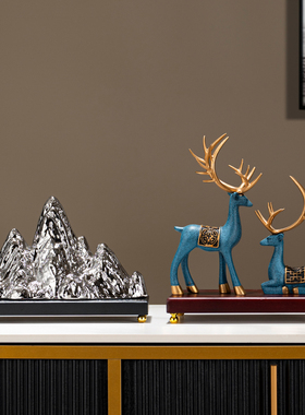 办公室背靠金山招财麋鹿摆件