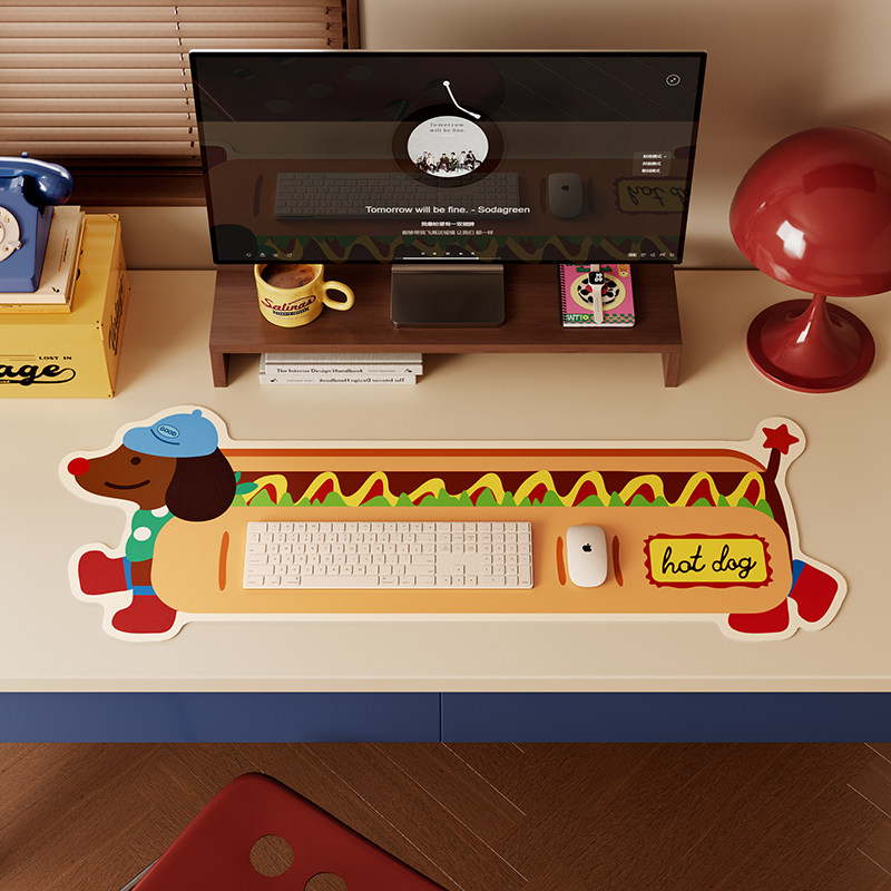 热狗派对超大号鼠标垫女生电脑办公桌垫游戏键盘垫皮革防水防油垫,淘宝优惠券,粉丝福利购,淘宝优惠卷