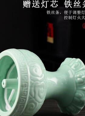 现货陶瓷油灯长明酥油灯座佛前供灯液体佛灯香油燃灯复.古供佛油