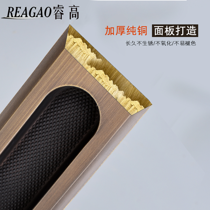 纯铜移门锁隐形暗l藏推拉门锁钩锁卫生间木门厨房内嵌移门拉手中 - 图2