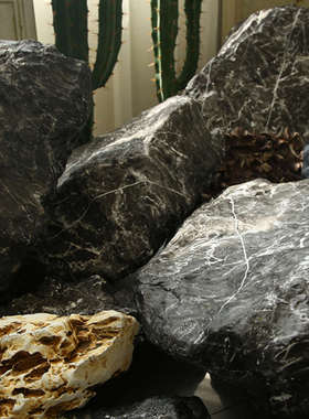 仿真玻璃钢黑山石庭院假石头室内造景摆件道具楼梯转角假山景观