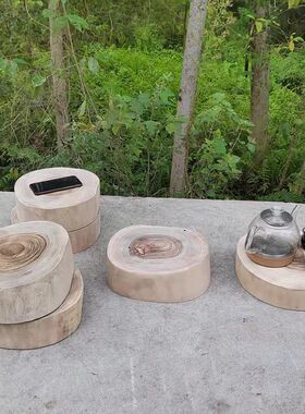 香樟木墩子原木花k架底座实木茶几凳艺术圆形树桩欧式落地摆件打
