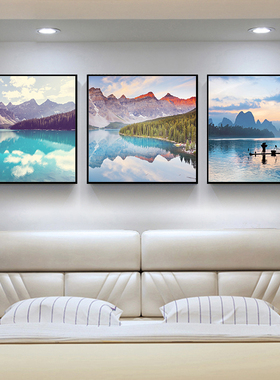 速发简约挂房装饰画主卧室间背景墙三联画风景海景床头画卧画壁画